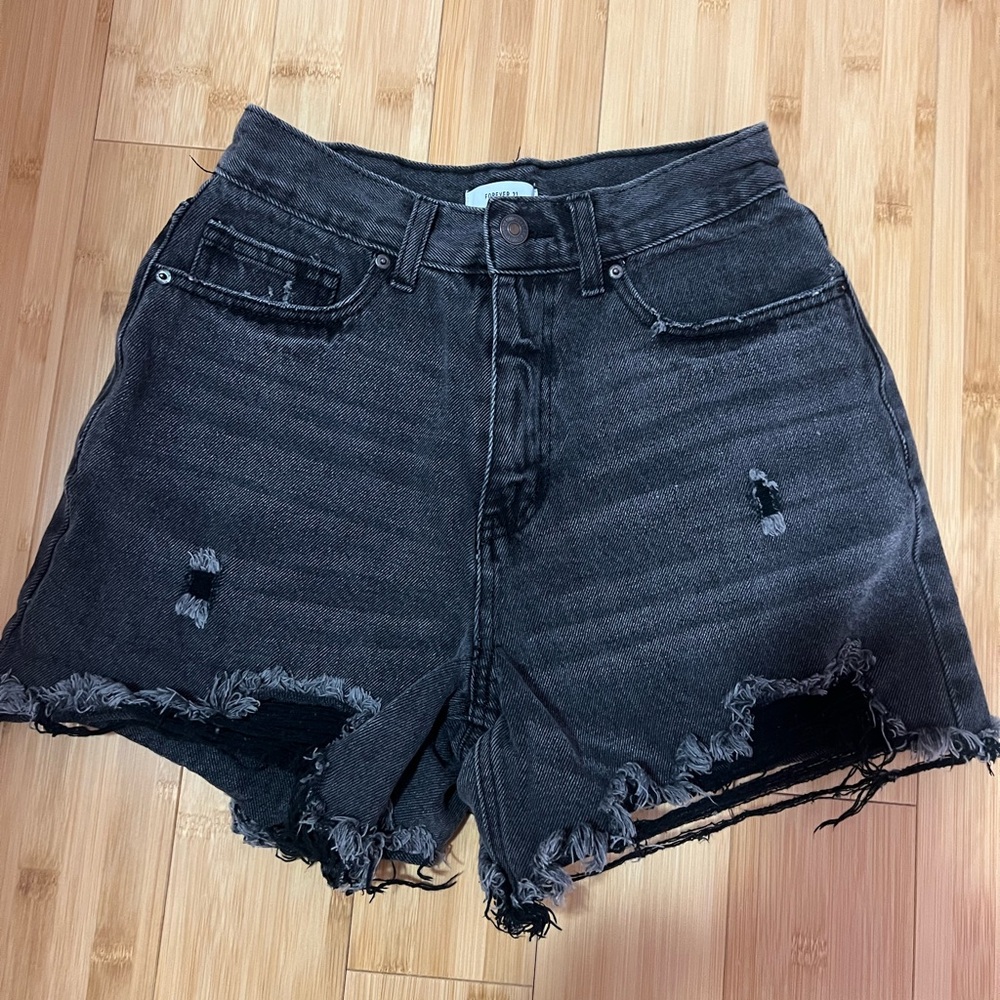 Forever 21 Black Frayed Jean Shorts